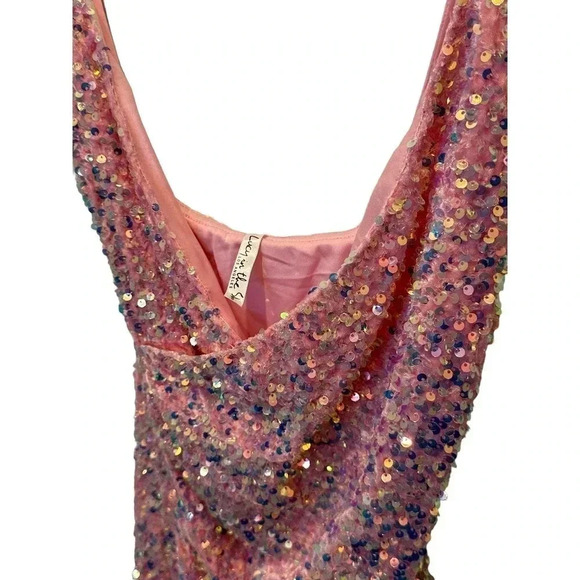 Lucy In The Sky Los Angeles Women Pink Sparkle Sequin Bodycon Mini Dress Size S - Picture 3 of 5